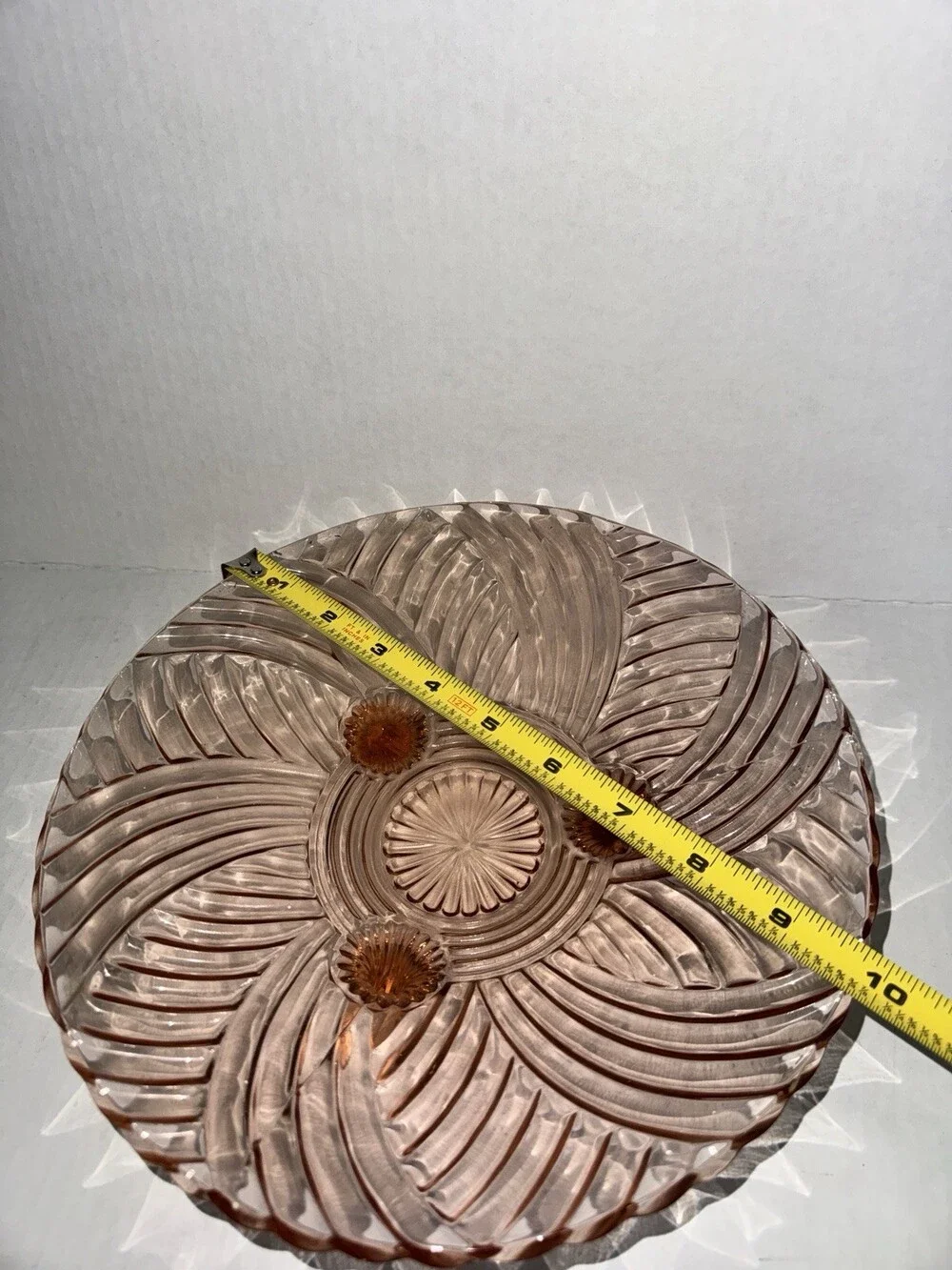 Vintage Pink Depression Glass 3 Footed Swirl Serving Plate 9.5”